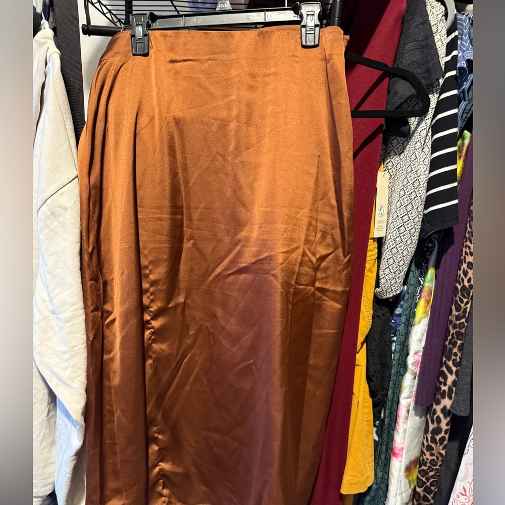 French Connection Copper Satin Midi Skirt - Size L